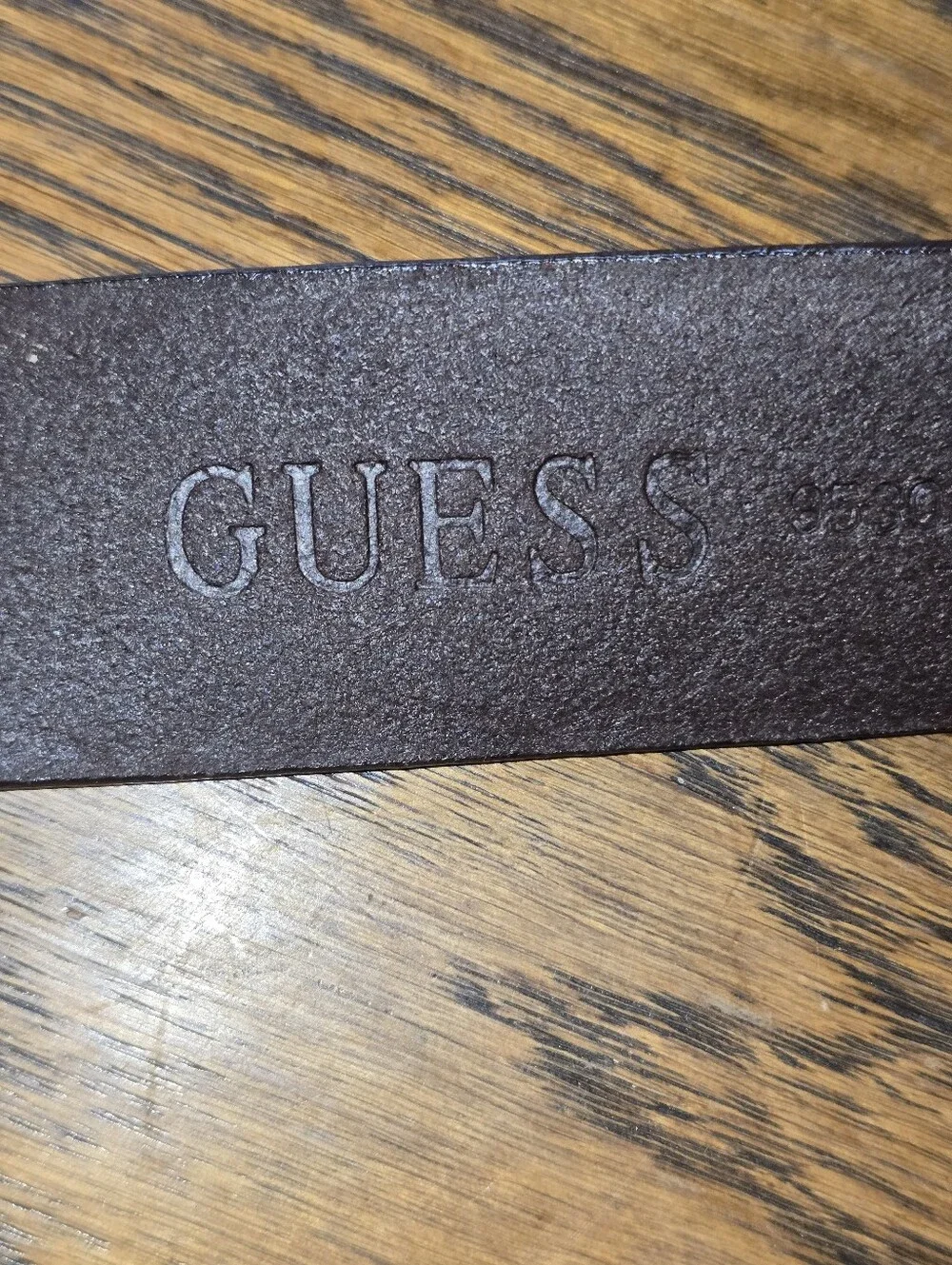 Vintage GUESS Genuine Leather Brown Belt Mother of Pearl Western Buckle Size Lg.